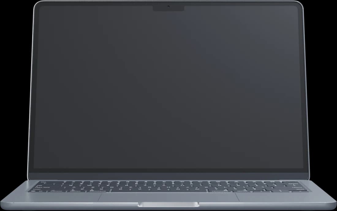 Silver MacBook Air with the phryOS desktop on its screen