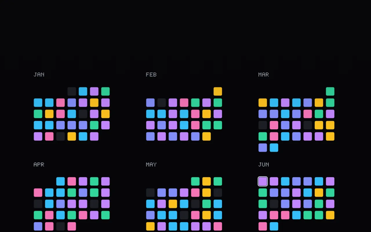 Year Mood Calendar 1.4 artwork showing a year built from one colour a day.
