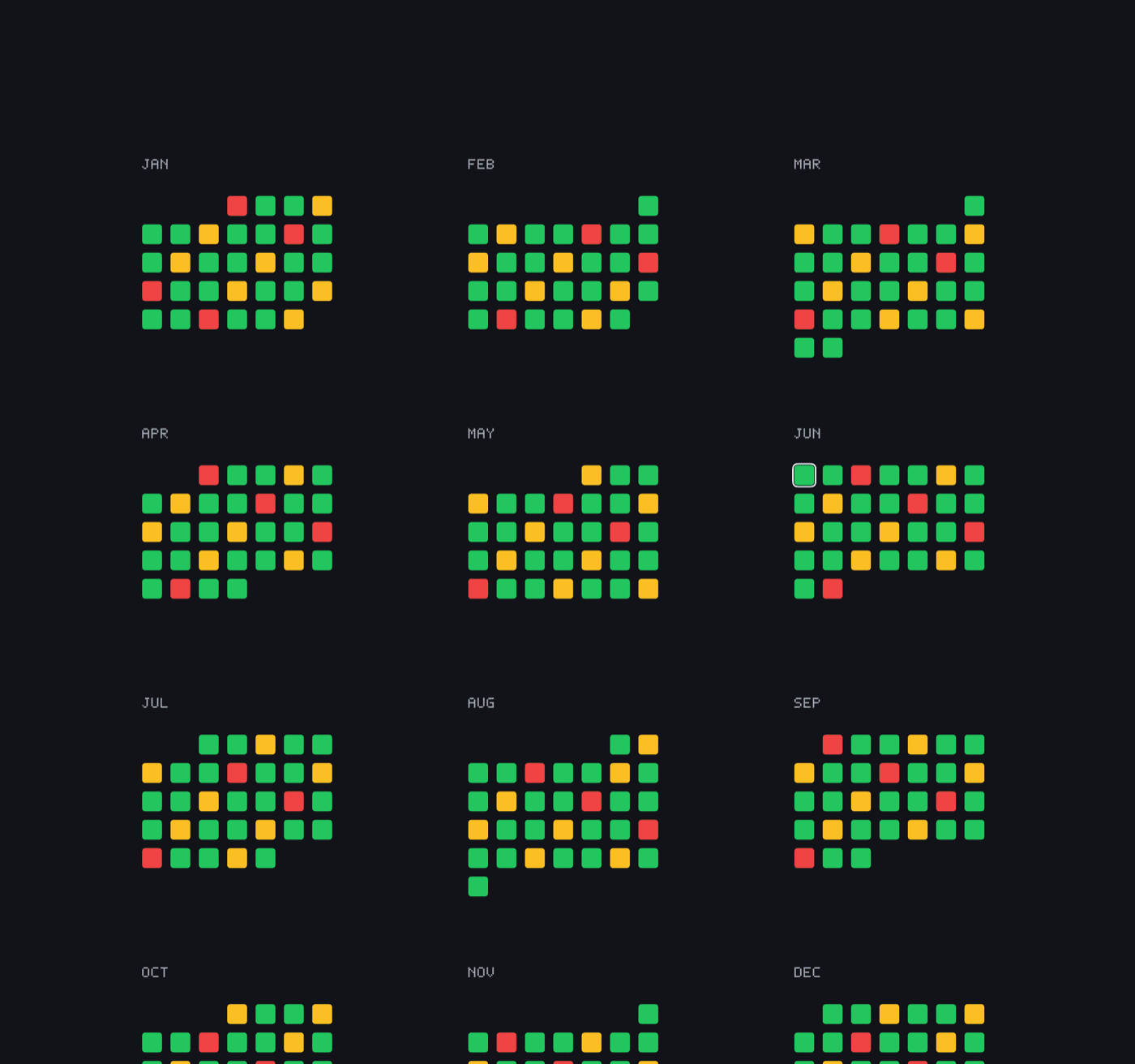 Year Mood Calendar grid tracking sleep quality across a full year